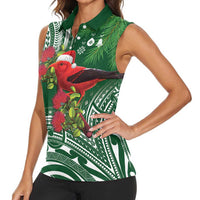 Christmas Hawaii with I'iwi Bird Women Sleeveless Polo Shirt Aloha Mele Kalikimaka - Green Art LT9 - Polynesian Pride