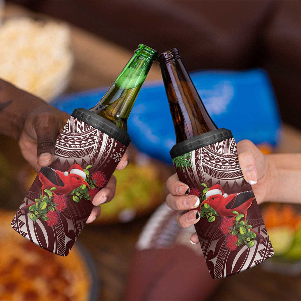 Christmas Hawaii with I'iwi Bird 4 in 1 Can Cooler Tumbler Aloha Mele Kalikimaka - Oxblood Art LT9 - Polynesian Pride
