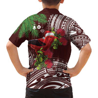 Christmas Hawaii with I'iwi Bird Family Matching Long Sleeve Bodycon Dress and Hawaiian Shirt Aloha Mele Kalikimaka - Oxblood Art LT9 - Polynesian Pride