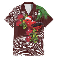 Christmas Hawaii with I'iwi Bird Family Matching Mermaid Dress and Hawaiian Shirt Aloha Mele Kalikimaka - Oxblood Art LT9 Dad's Shirt - Short Sleeve Oxblood - Polynesian Pride