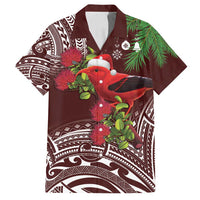 Christmas Hawaii with I'iwi Bird Family Matching Off Shoulder Maxi Dress and Hawaiian Shirt Aloha Mele Kalikimaka - Oxblood Art LT9 Dad's Shirt - Short Sleeve Oxblood - Polynesian Pride