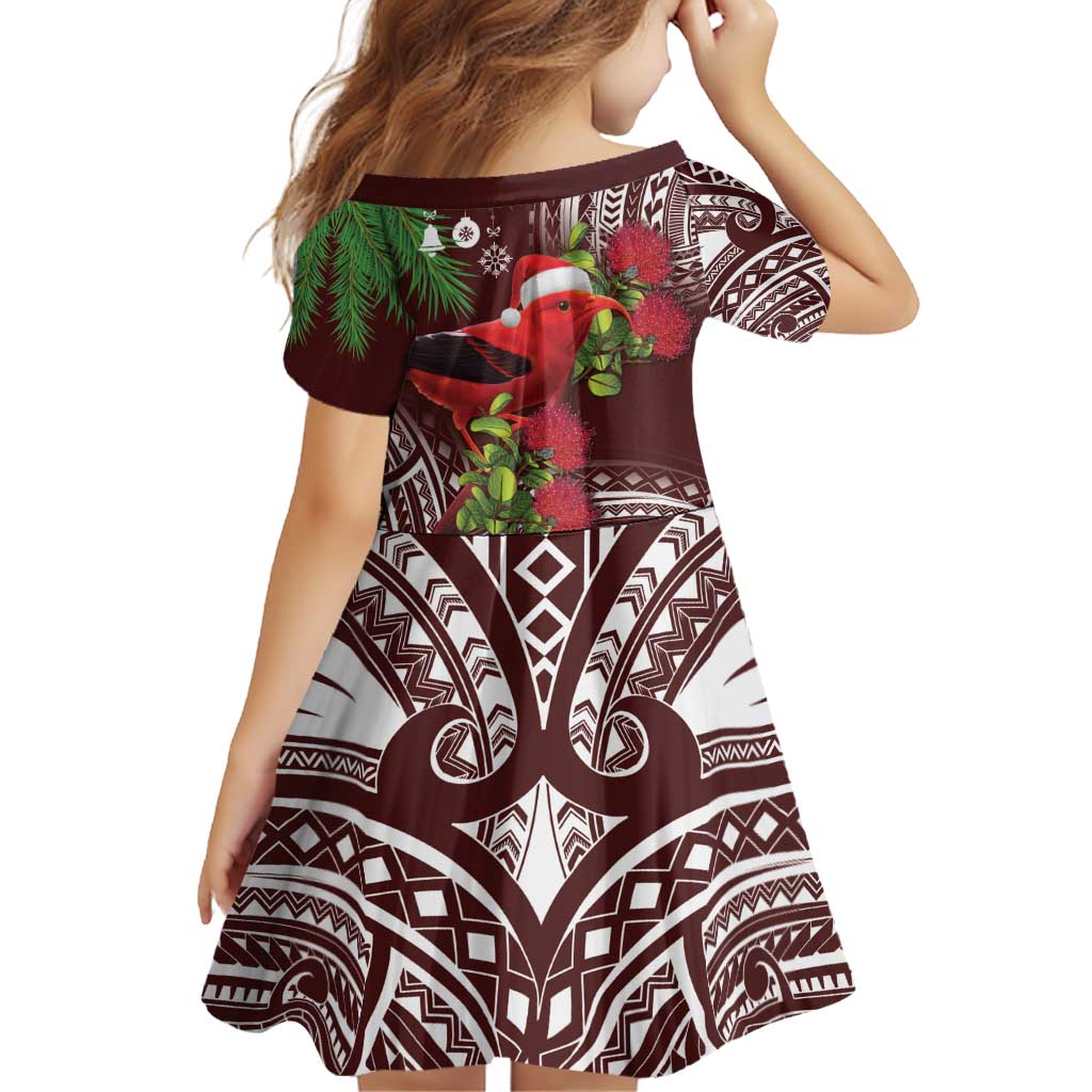 Christmas Hawaii with I'iwi Bird Family Matching Puletasi and Hawaiian Shirt Aloha Mele Kalikimaka - Oxblood Art LT9 - Polynesian Pride