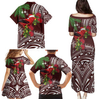 Christmas Hawaii with I'iwi Bird Family Matching Puletasi and Hawaiian Shirt Aloha Mele Kalikimaka - Oxblood Art LT9 - Polynesian Pride