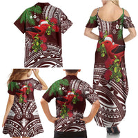 Christmas Hawaii with I'iwi Bird Family Matching Summer Maxi Dress and Hawaiian Shirt Aloha Mele Kalikimaka - Oxblood Art LT9 - Polynesian Pride