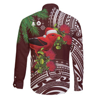 Christmas Hawaii with I'iwi Bird Family Matching Summer Maxi Dress and Hawaiian Shirt Aloha Mele Kalikimaka - Oxblood Art LT9 - Polynesian Pride