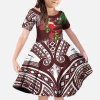 Christmas Hawaii with I'iwi Bird Family Matching Tank Maxi Dress and Hawaiian Shirt Aloha Mele Kalikimaka - Oxblood Art LT9 Daughter's Dress Oxblood - Polynesian Pride