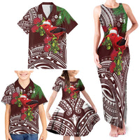 Christmas Hawaii with I'iwi Bird Family Matching Tank Maxi Dress and Hawaiian Shirt Aloha Mele Kalikimaka - Oxblood Art LT9 - Polynesian Pride