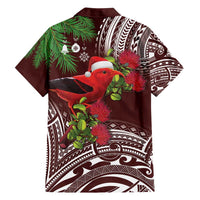 Christmas Hawaii with I'iwi Bird Family Matching Tank Maxi Dress and Hawaiian Shirt Aloha Mele Kalikimaka - Oxblood Art LT9 - Polynesian Pride