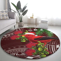 Christmas Hawaii with I'iwi Bird Round Carpet Aloha Mele Kalikimaka - Oxblood Art LT9 - Polynesian Pride