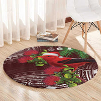 Christmas Hawaii with I'iwi Bird Round Carpet Aloha Mele Kalikimaka - Oxblood Art LT9 - Polynesian Pride