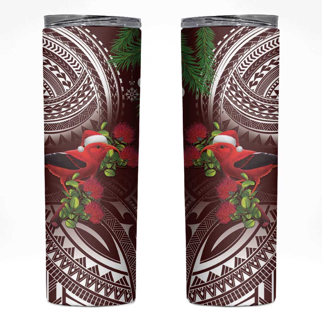 Christmas Hawaii with I'iwi Bird Skinny Tumbler Aloha Mele Kalikimaka - Oxblood Art LT9 Oxblood - Polynesian Pride