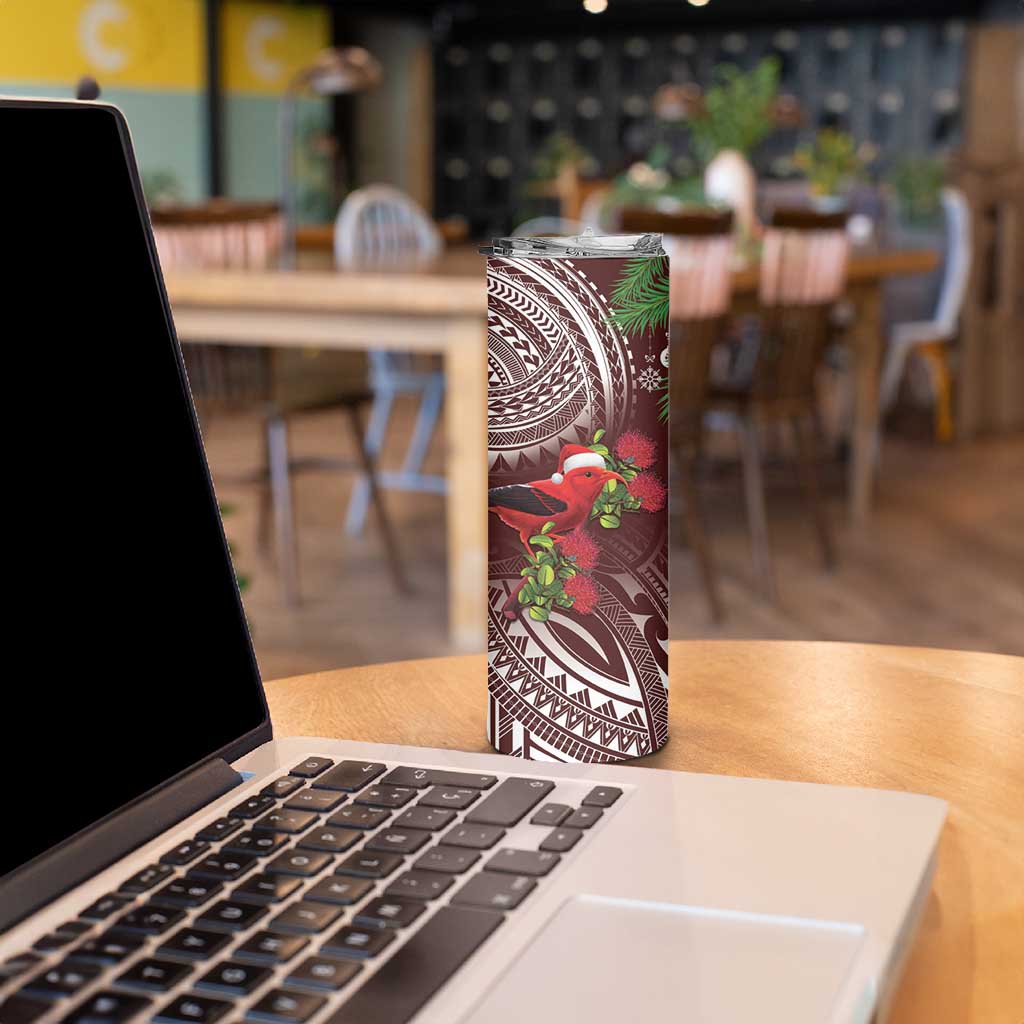 Christmas Hawaii with I'iwi Bird Skinny Tumbler Aloha Mele Kalikimaka - Oxblood Art LT9 - Polynesian Pride