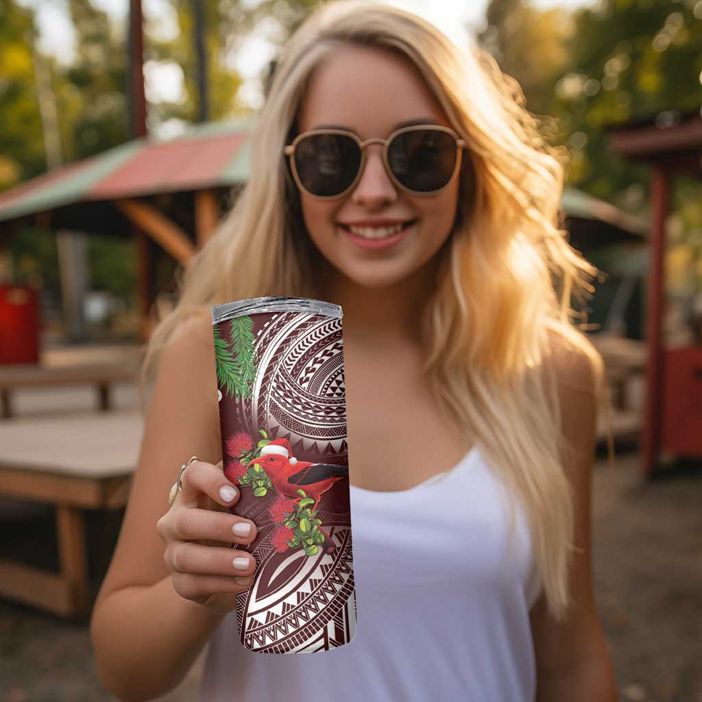 Christmas Hawaii with I'iwi Bird Skinny Tumbler Aloha Mele Kalikimaka - Oxblood Art LT9 - Polynesian Pride