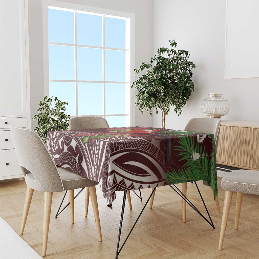 Christmas Hawaii with I'iwi Bird Tablecloth Aloha Mele Kalikimaka - Oxblood Art