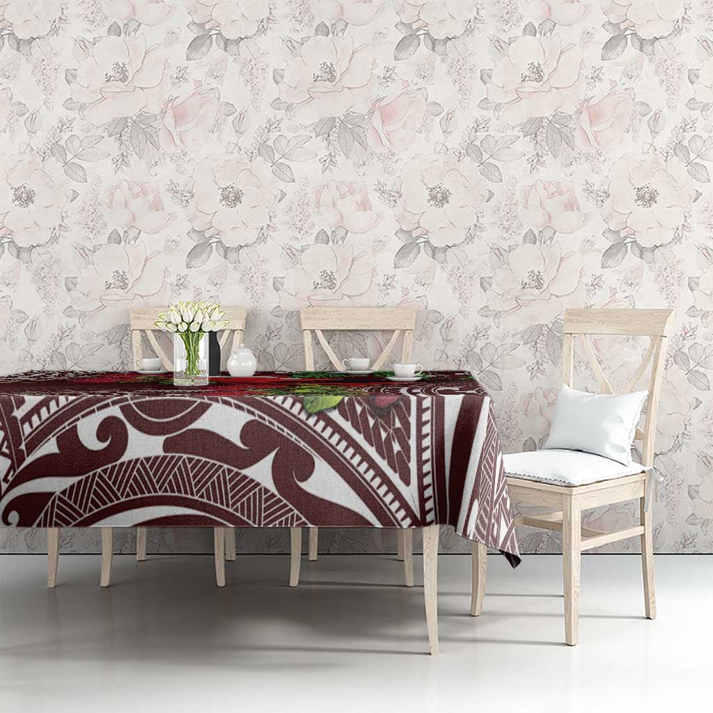 Christmas Hawaii with I'iwi Bird Tablecloth Aloha Mele Kalikimaka - Oxblood Art