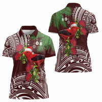 Christmas Hawaii with I'iwi Bird Women Polo Shirt Aloha Mele Kalikimaka - Oxblood Art LT9 - Polynesian Pride
