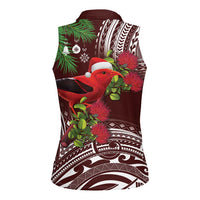 Christmas Hawaii with I'iwi Bird Women Sleeveless Polo Shirt Aloha Mele Kalikimaka - Oxblood Art LT9 - Polynesian Pride