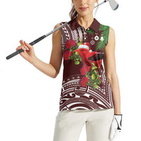 Christmas Hawaii with I'iwi Bird Women Sleeveless Polo Shirt Aloha Mele Kalikimaka - Oxblood Art LT9 - Polynesian Pride