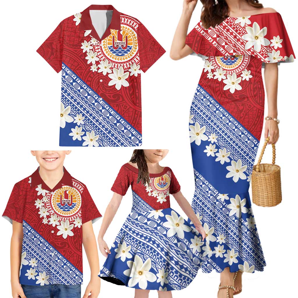 French Polynesia Family Matching Mermaid Dress and Hawaiian Shirt Tahitian Tiare Flowers Tribal LT9 - Polynesian Pride