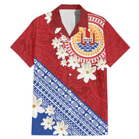 French Polynesia Family Matching Mermaid Dress and Hawaiian Shirt Tahitian Tiare Flowers Tribal LT9 Dad's Shirt - Short Sleeve Red - Polynesian Pride