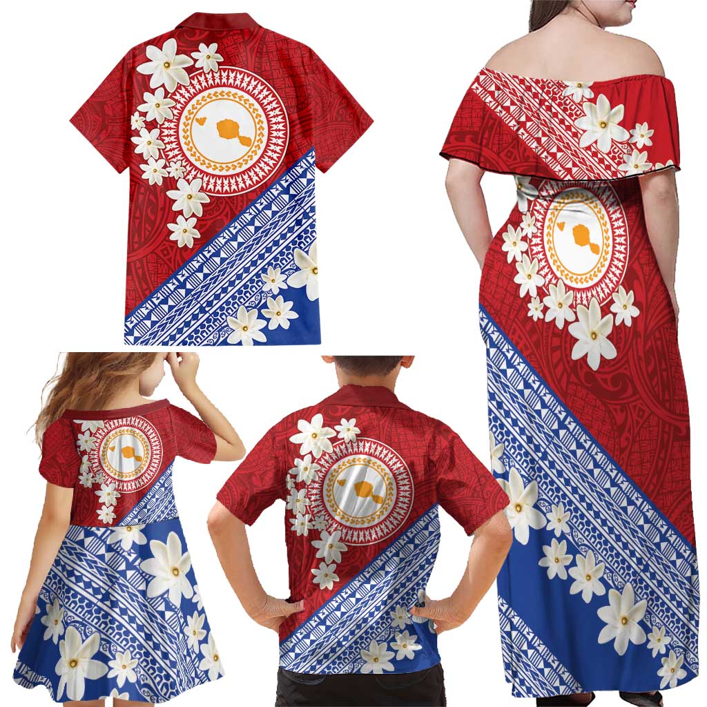 French Polynesia Family Matching Off Shoulder Maxi Dress and Hawaiian Shirt Tahitian Tiare Flowers Tribal LT9 - Polynesian Pride