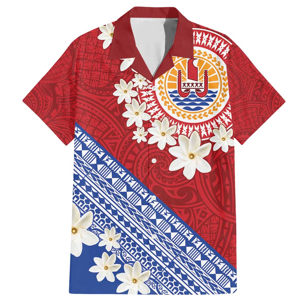 French Polynesia Family Matching Off Shoulder Maxi Dress and Hawaiian Shirt Tahitian Tiare Flowers Tribal LT9 Dad's Shirt - Short Sleeve Red - Polynesian Pride