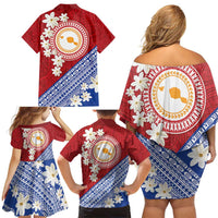 French Polynesia Family Matching Off Shoulder Short Dress and Hawaiian Shirt Tahitian Tiare Flowers Tribal LT9 - Polynesian Pride