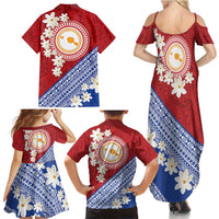 French Polynesia Family Matching Summer Maxi Dress and Hawaiian Shirt Tahitian Tiare Flowers Tribal LT9 - Polynesian Pride