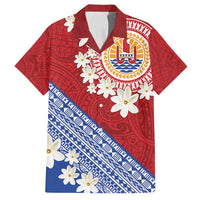 French Polynesia Family Matching Summer Maxi Dress and Hawaiian Shirt Tahitian Tiare Flowers Tribal LT9 Dad's Shirt - Short Sleeve Red - Polynesian Pride