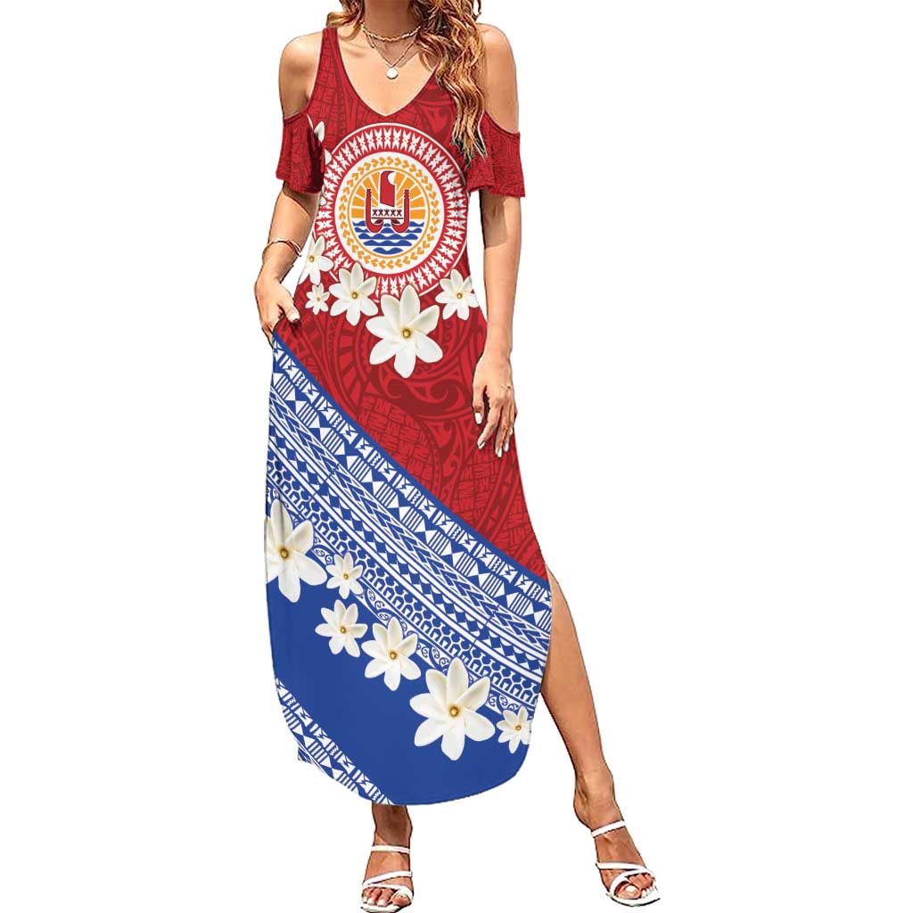 French Polynesia Family Matching Summer Maxi Dress and Hawaiian Shirt Tahitian Tiare Flowers Tribal LT9 Mom's Dress Red - Polynesian Pride