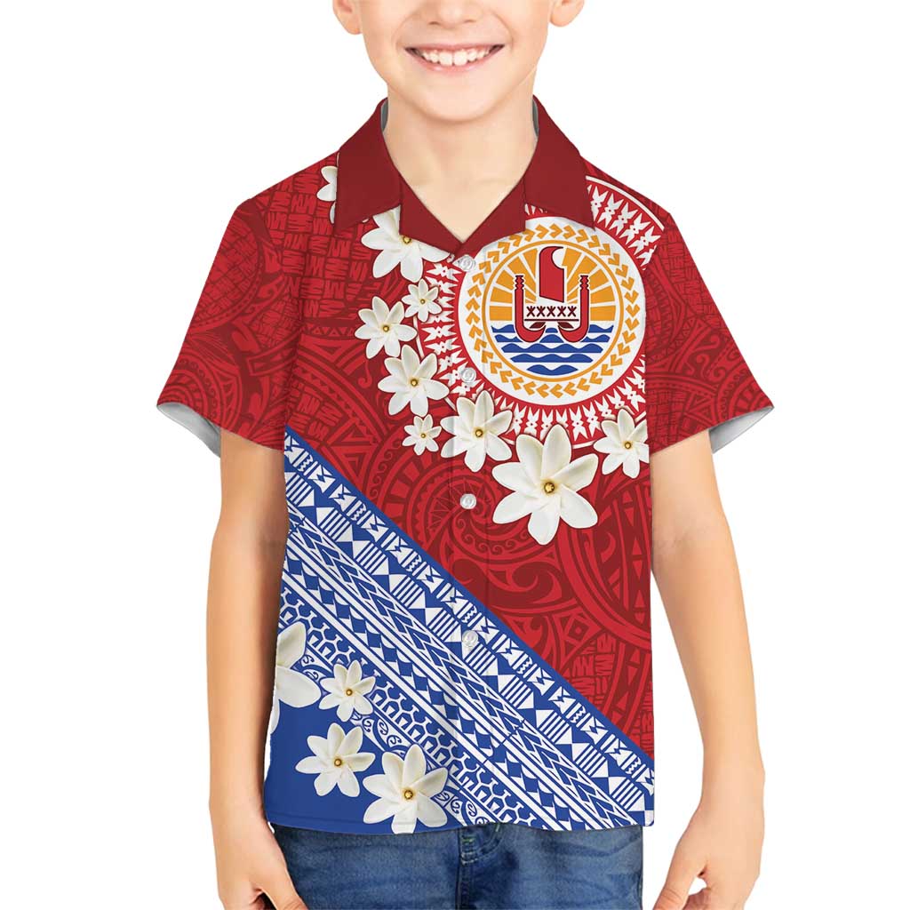 French Polynesia Family Matching Tank Maxi Dress and Hawaiian Shirt Tahitian Tiare Flowers Tribal LT9 Son's Shirt Red - Polynesian Pride
