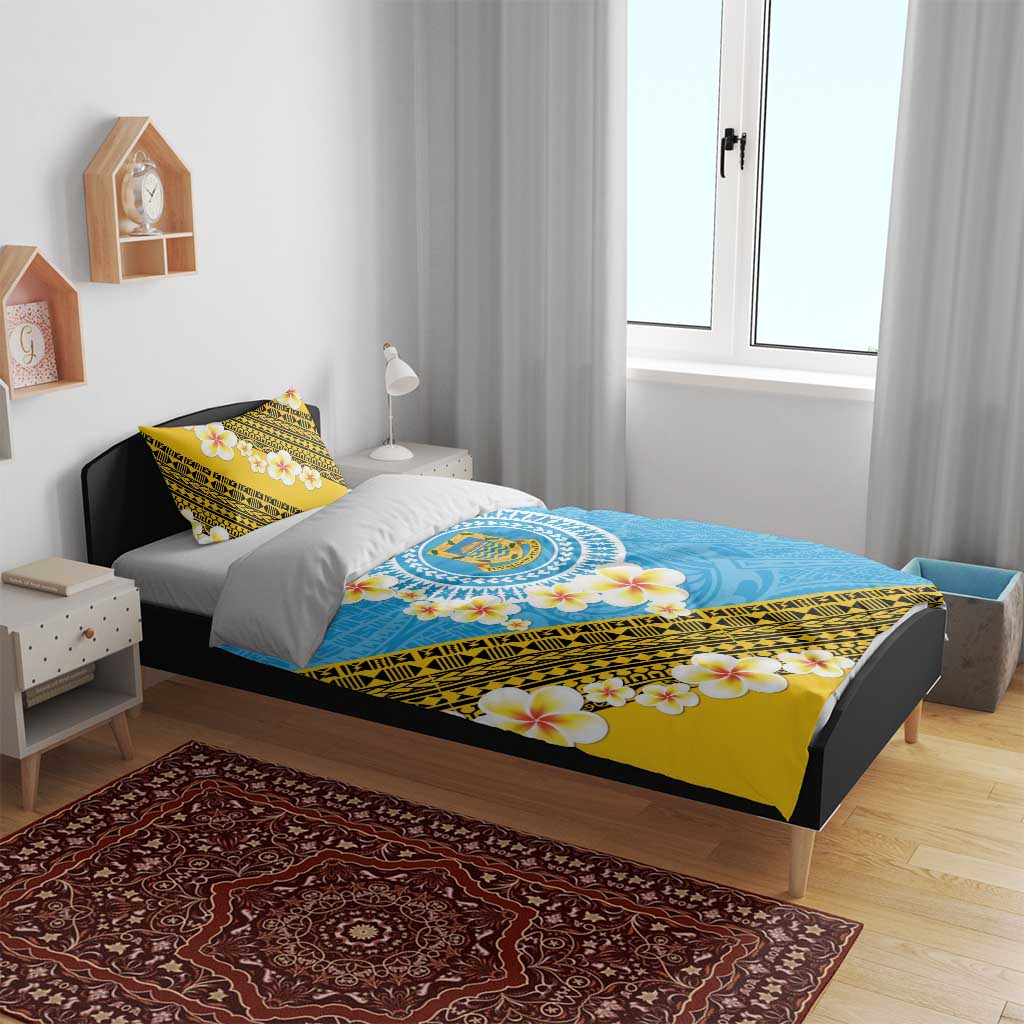Tuvalu Plumeria Flowers Bedding Set Polynesian Tribal Pattern