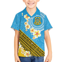 Tuvalu Plumeria Flowers Family Matching Long Sleeve Bodycon Dress and Hawaiian Shirt Polynesian Tribal Pattern LT9 Son's Shirt Blue - Polynesian Pride
