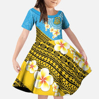 Tuvalu Plumeria Flowers Family Matching Mermaid Dress and Hawaiian Shirt Polynesian Tribal Pattern LT9 Daughter's Dress Blue - Polynesian Pride