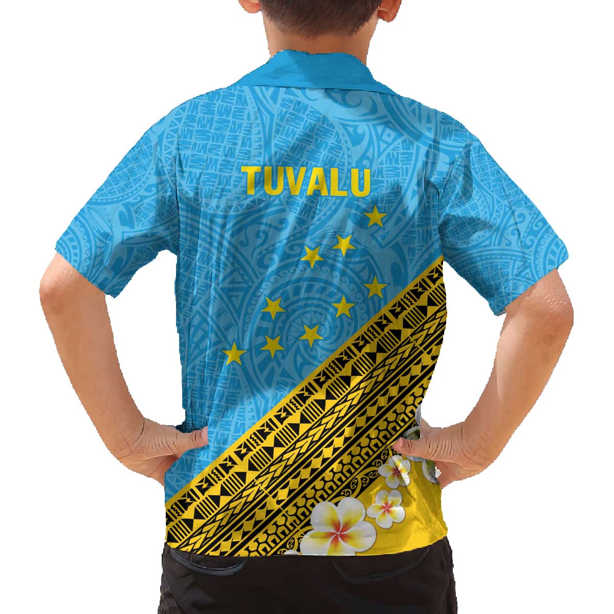 Tuvalu Plumeria Flowers Family Matching Off The Shoulder Long Sleeve Dress and Hawaiian Shirt Polynesian Tribal Pattern LT9 - Polynesian Pride