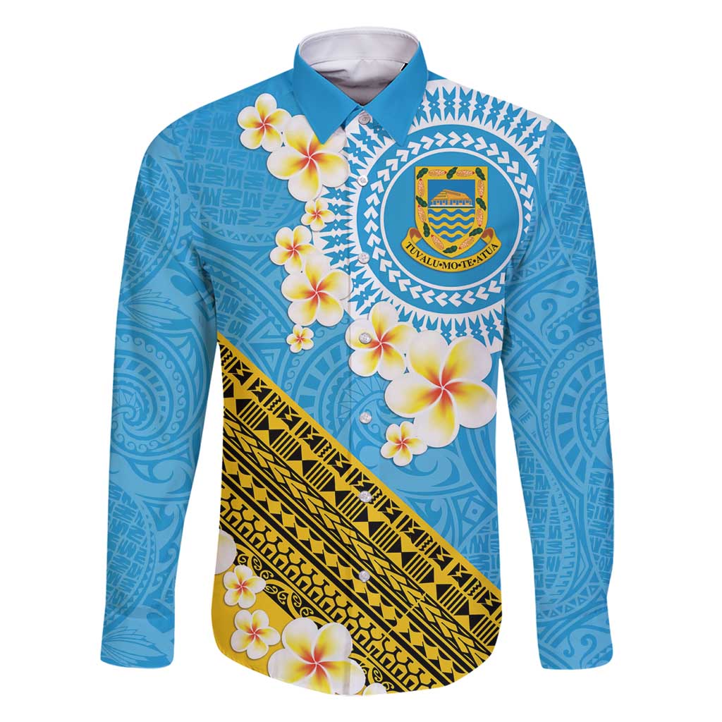 Tuvalu Plumeria Flowers Family Matching Off Shoulder Short Dress and Hawaiian Shirt Polynesian Tribal Pattern