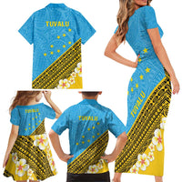 Tuvalu Plumeria Flowers Family Matching Short Sleeve Bodycon Dress and Hawaiian Shirt Polynesian Tribal Pattern LT9 - Polynesian Pride