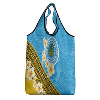 Tuvalu Plumeria Flowers Grocery Bag Polynesian Tribal Pattern