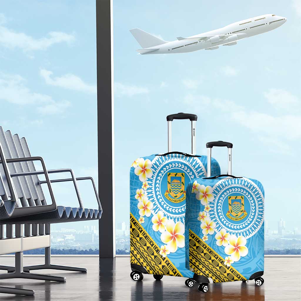 Tuvalu Plumeria Flowers Luggage Cover Polynesian Tribal Pattern
