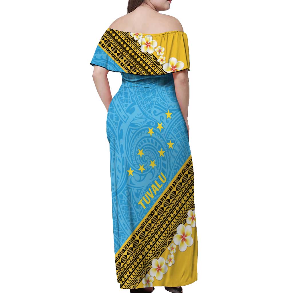 Tuvalu Plumeria Flowers Off Shoulder Maxi Dress Polynesian Tribal Pattern