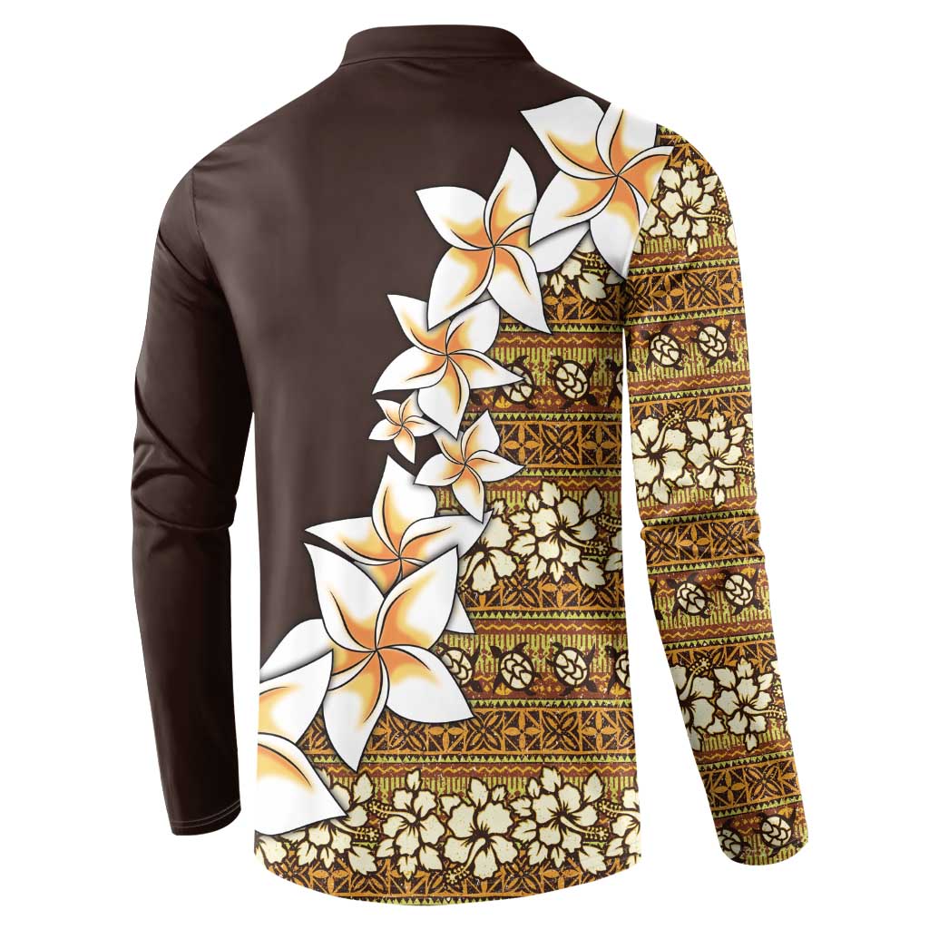 Vintage Hibiscus Turtle Pattern Button Sweatshirt with Plumeria Half Style