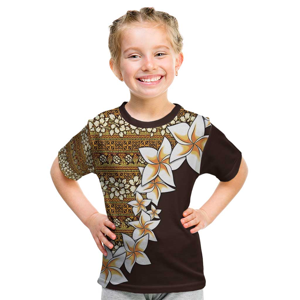 Vintage Hibiscus Turtle Pattern Kid T Shirt with Plumeria Half Style