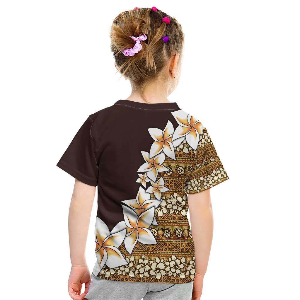 Vintage Hibiscus Turtle Pattern Kid T Shirt with Plumeria Half Style