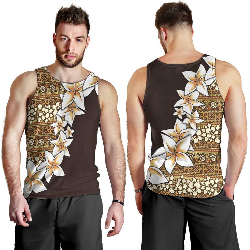 Vintage Hibiscus Turtle Pattern Men Tank Top with Plumeria Half Style