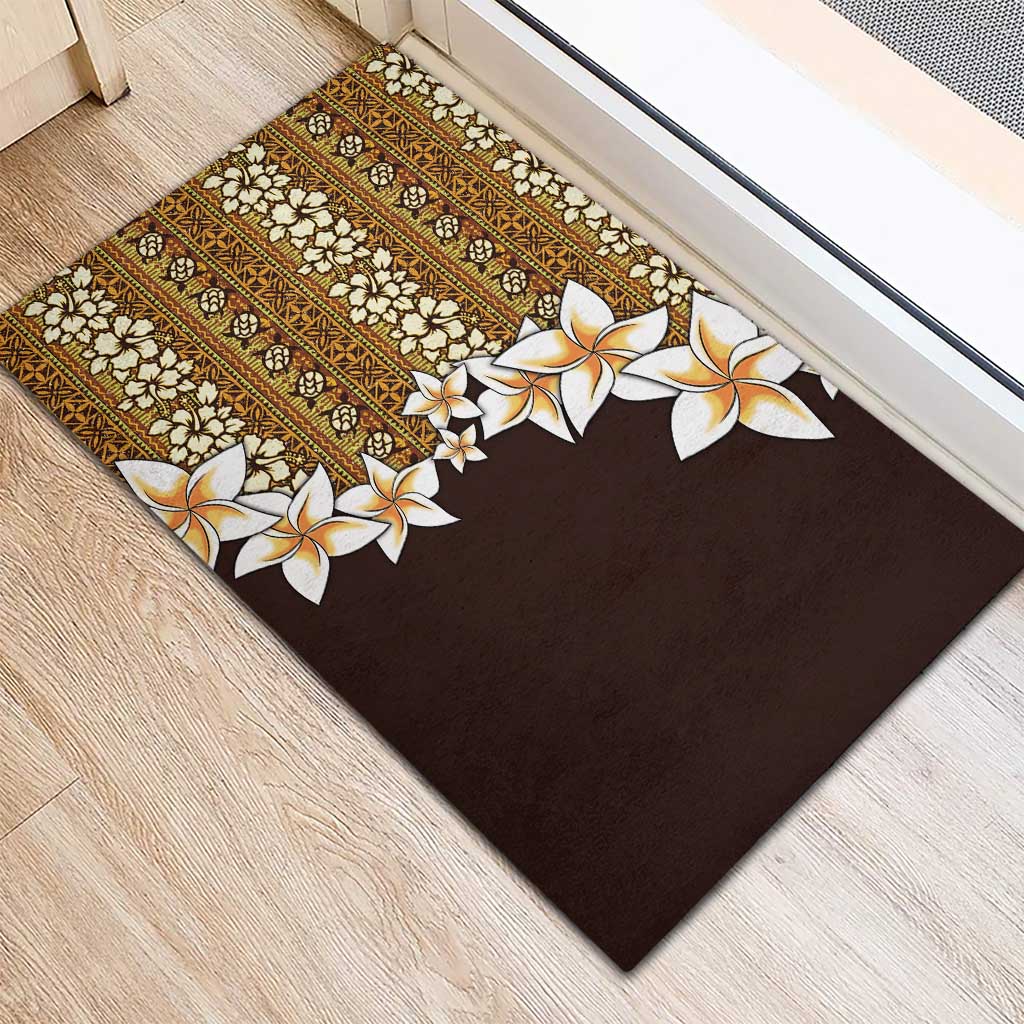 Vintage Hibiscus Turtle Pattern Rubber Doormat with Plumeria Half Style