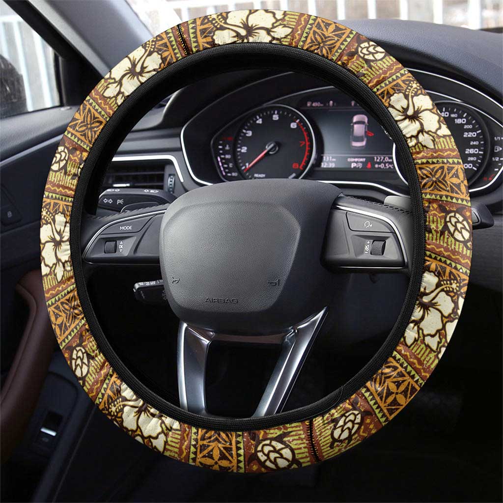Vintage Hibiscus Turtle Pattern Steering Wheel Cover with Plumeria Half Style