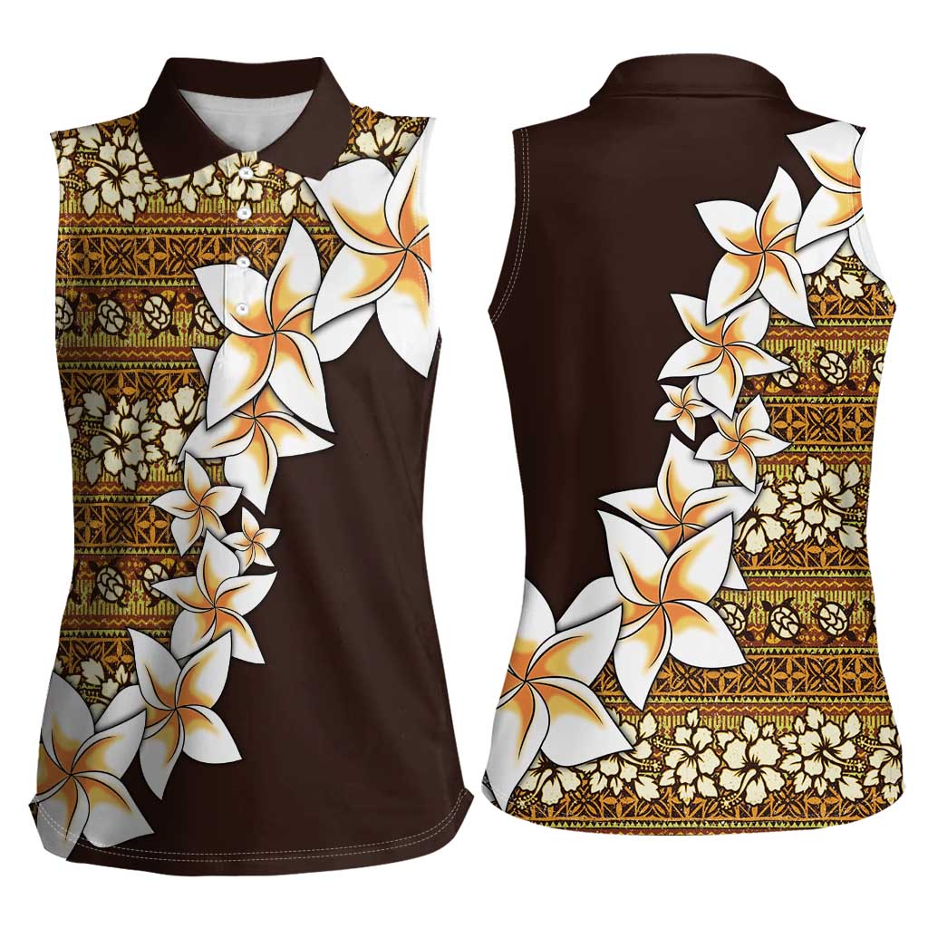 Vintage Hibiscus Turtle Pattern Women Sleeveless Polo Shirt with Plumeria Half Style