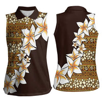Vintage Hibiscus Turtle Pattern Women Sleeveless Polo Shirt with Plumeria Half Style
