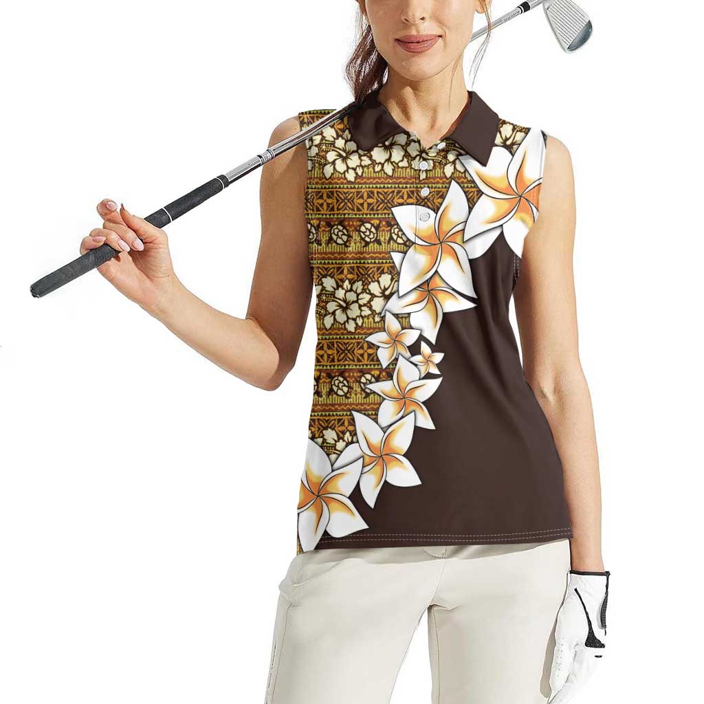 Vintage Hibiscus Turtle Pattern Women Sleeveless Polo Shirt with Plumeria Half Style