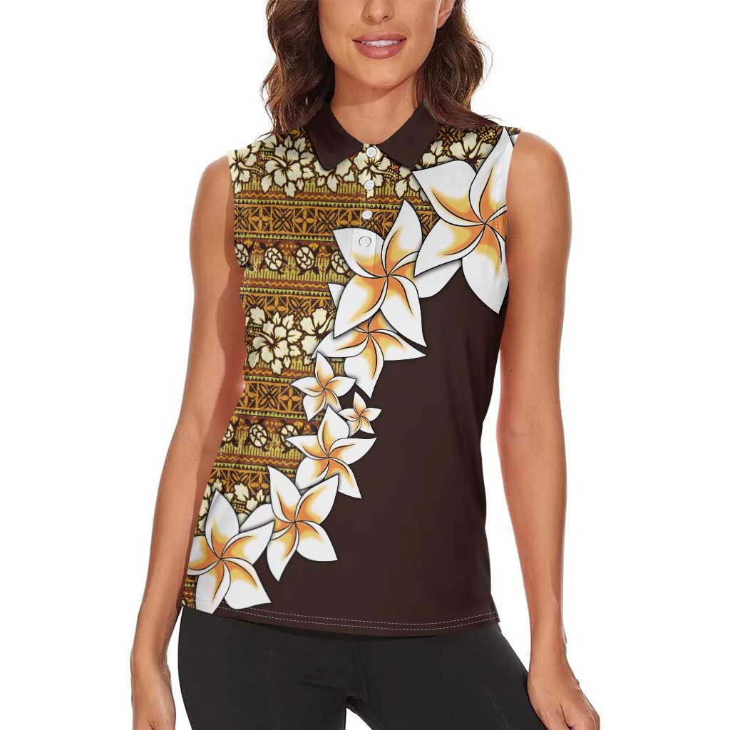 Vintage Hibiscus Turtle Pattern Women Sleeveless Polo Shirt with Plumeria Half Style